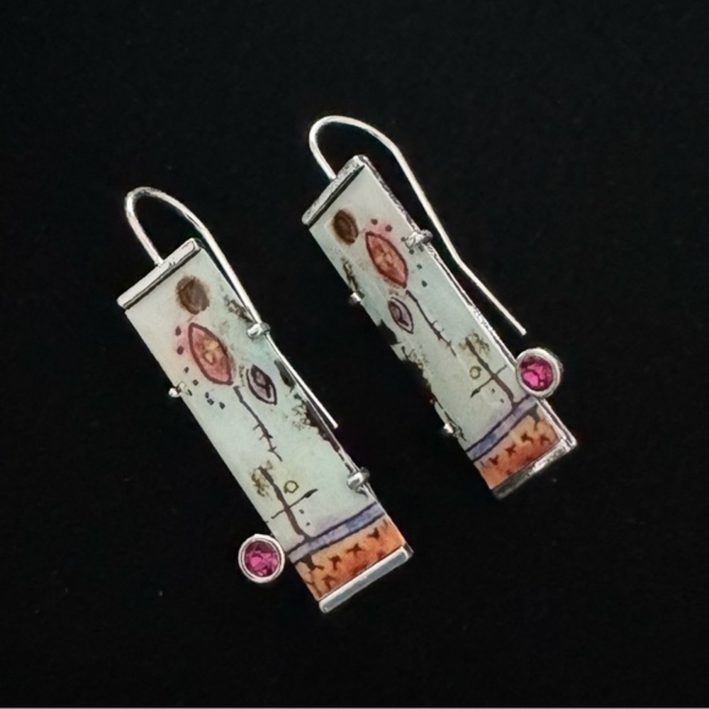 Silver-Tone Unique Rectangular Earrings BRAND NEW